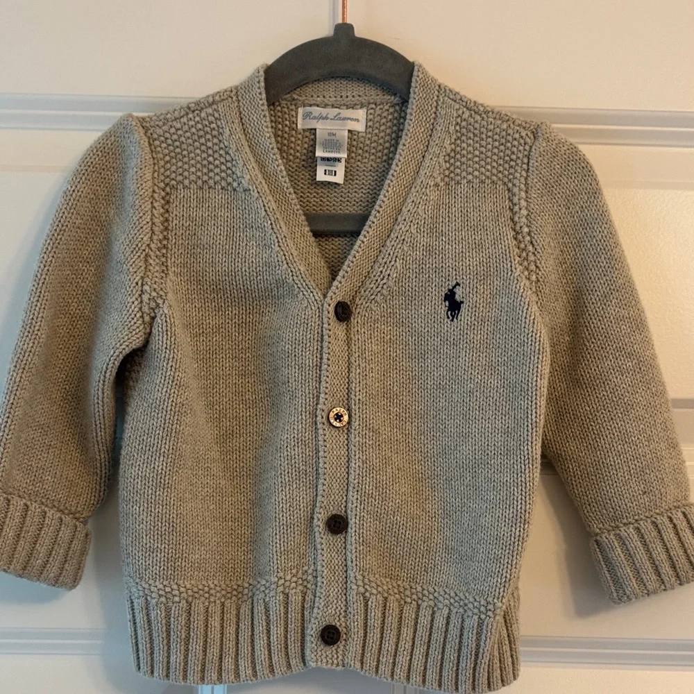 Ralph Lauren Baby V-Neck Cardigan - Light Gray. Size 18 Months.